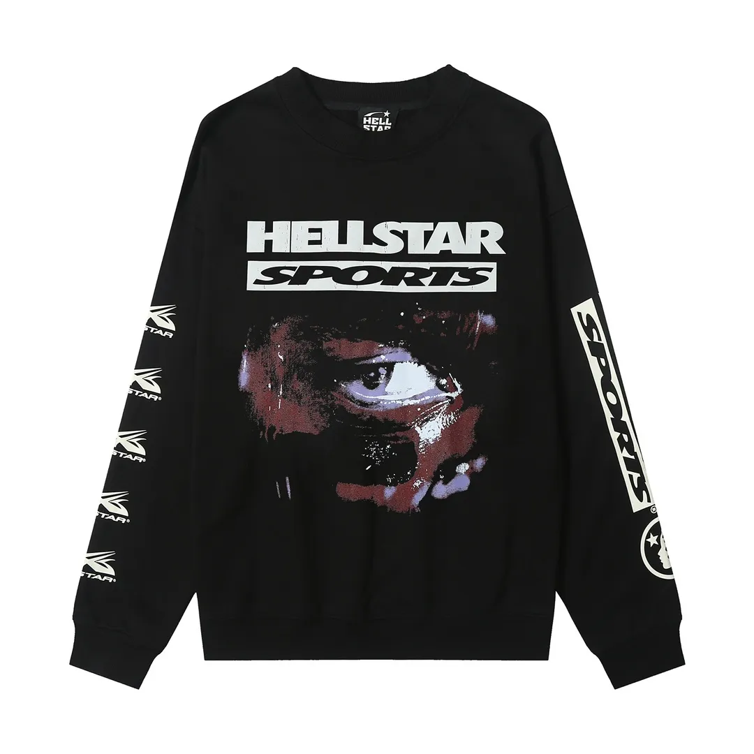 8807# P166 Hellstar high-quality Hellstar American trendy printed cotton terry crew neck sweatshirt Color: Black Size: S M L XL