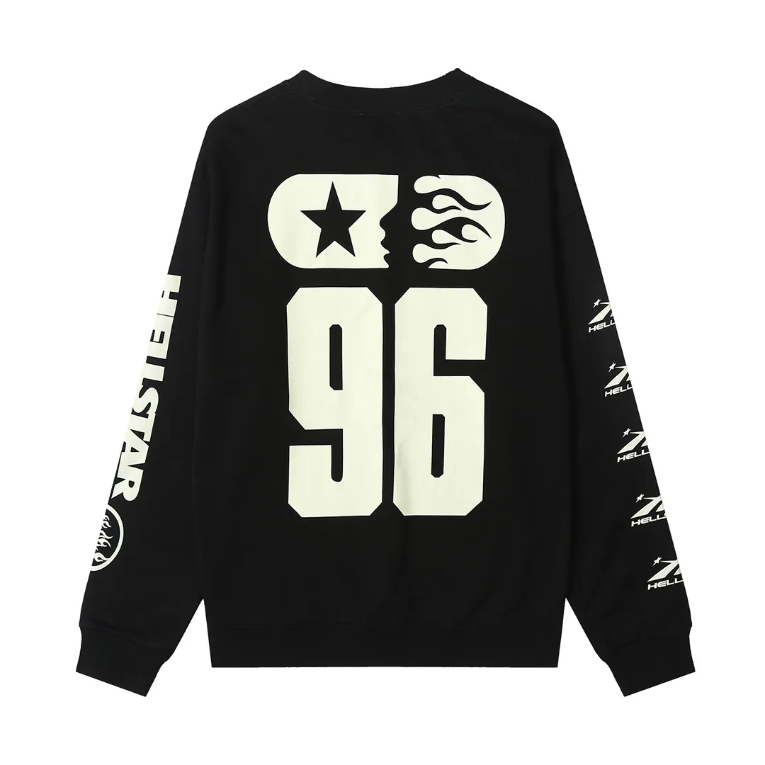 8807# P166 Hellstar high-quality Hellstar American trendy printed cotton terry crew neck sweatshirt Color: Black Size: S M L XL