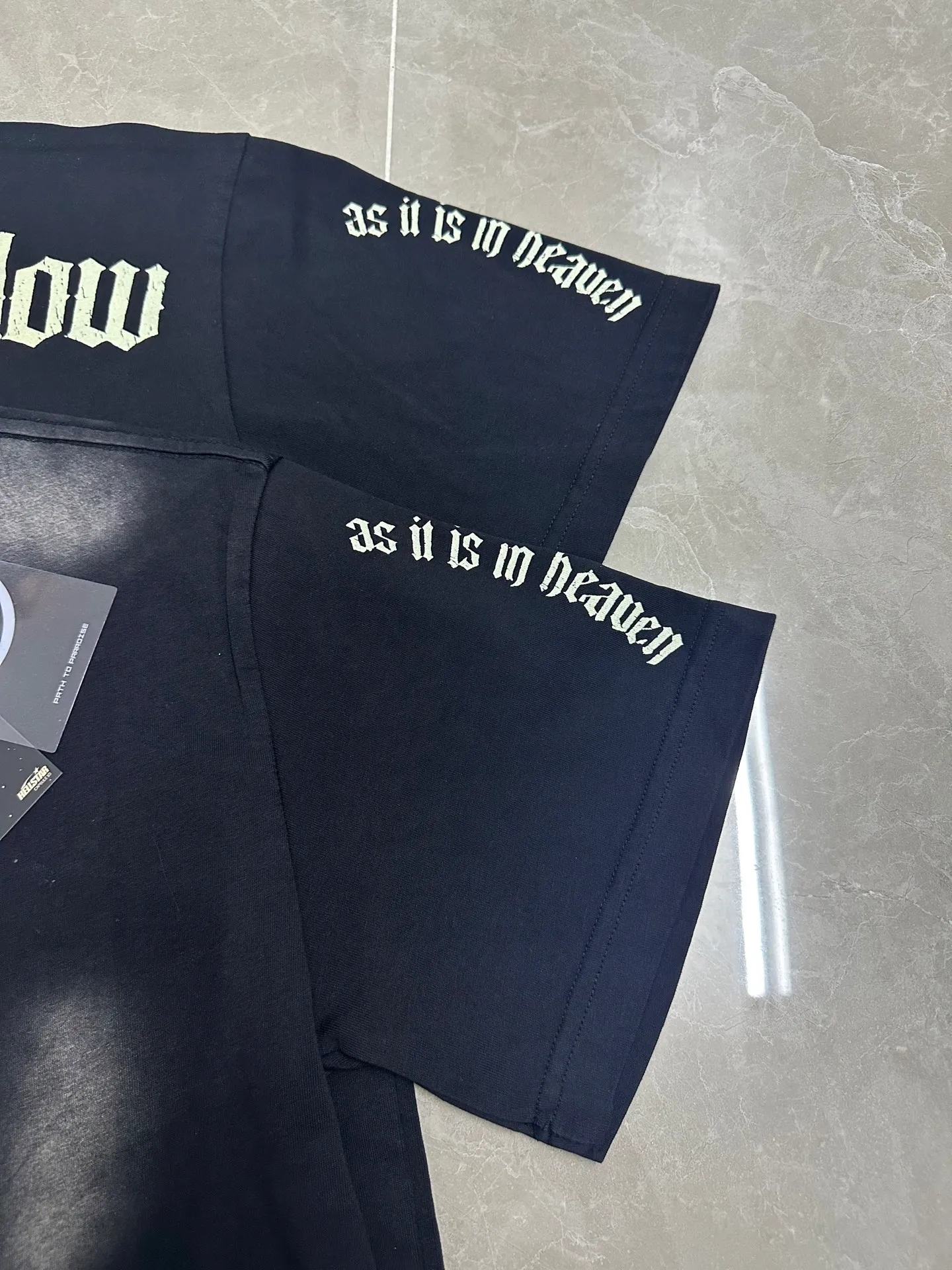 P124 835# Washed Black Hellstar Cross-border European and American style street brand pure cotton T-shirt Fabric (fabric): 32 counts of 250g washed and combed double yarn pure cotton Size (size): S-M- L- X L Color (colour): Washed black (spray Ma Liu)