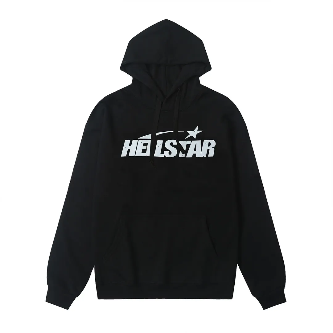 9902# P196 Ins American hip-hop trendy brand hell star letter printed high street loose hooded pullover sweatshirt for men and women Color: White Black Size: S M L XL