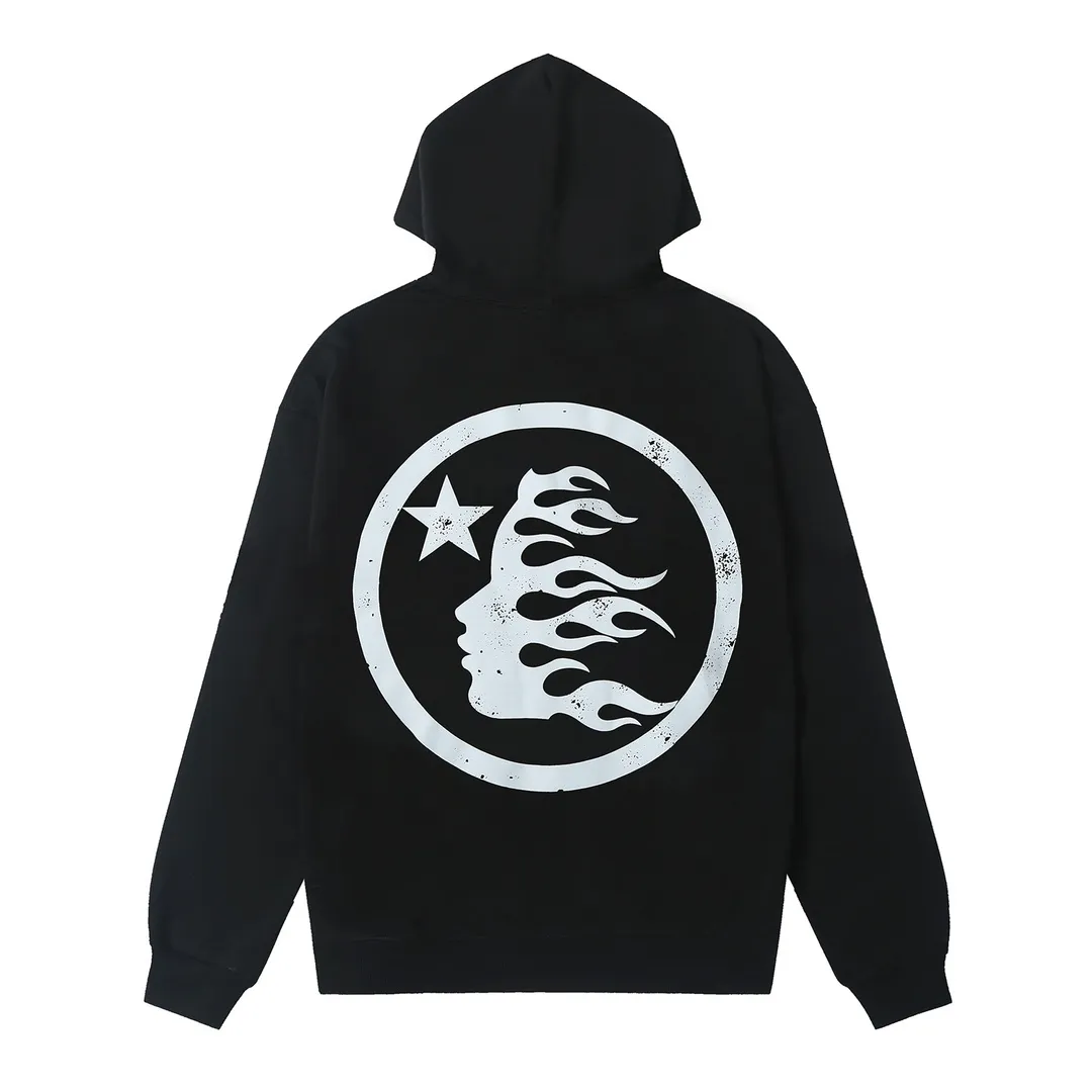 9902# P196 Ins American hip-hop trendy brand hell star letter printed high street loose hooded pullover sweatshirt for men and women Color: White Black Size: S M L XL
