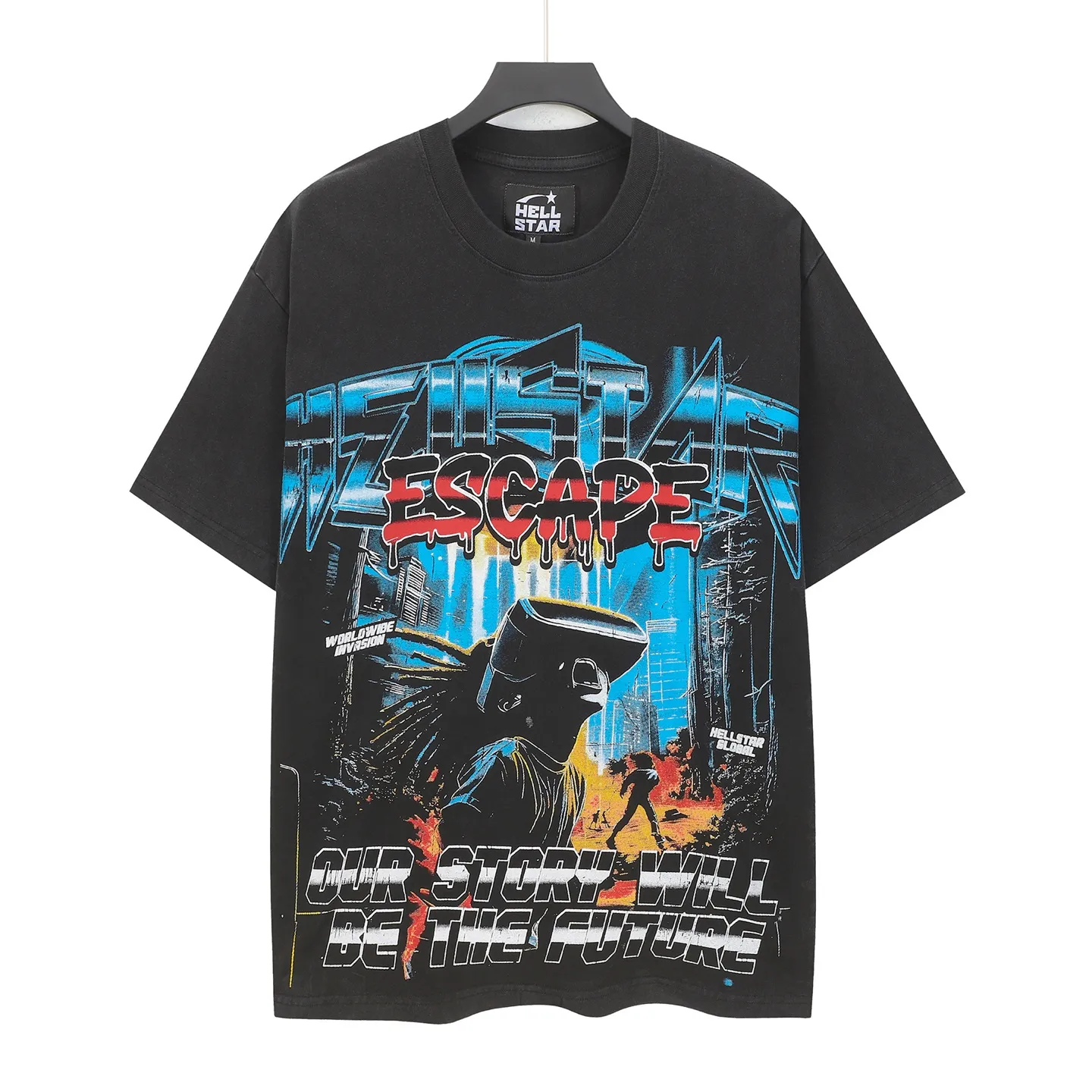 P124 Hellstar Hellstar Cross-border European and American style street fashion brand pure cotton T-shirt Fabric (fabric): 32 counts 250g washed combed double yarn pure cotton Size (size): S-M- L- X L Color (colour): Washed black (spray Ma Liu)
