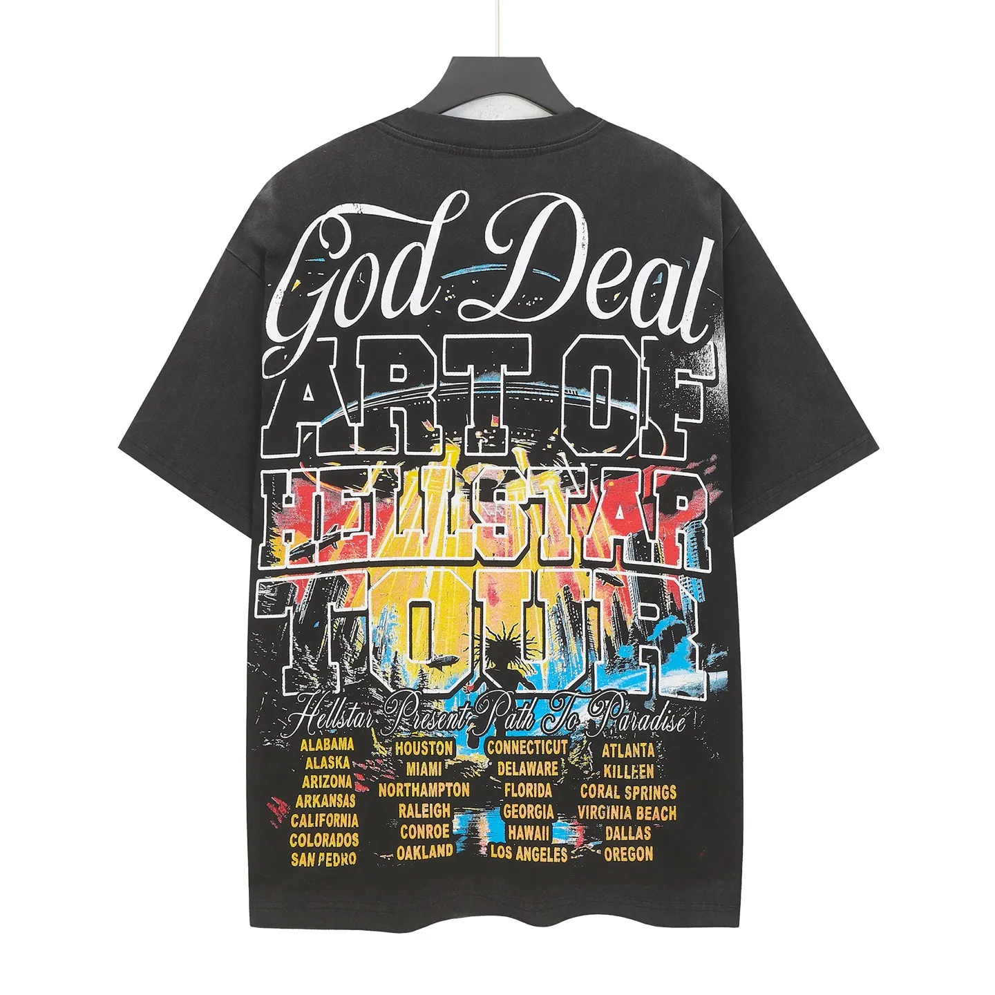 P124 Hellstar Hellstar Cross-border European and American style street fashion brand pure cotton T-shirt Fabric (fabric): 32 counts 250g washed combed double yarn pure cotton Size (size): S-M- L- X L Color (colour): Washed black (spray Ma Liu)