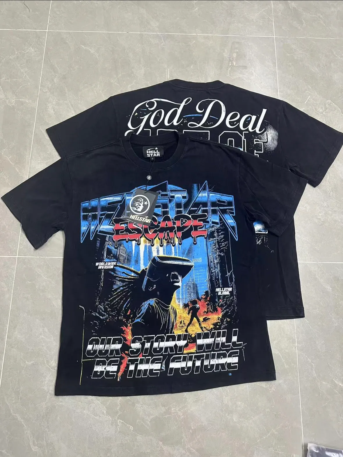 P124 Hellstar Hellstar Cross-border European and American style street fashion brand pure cotton T-shirt Fabric (fabric): 32 counts 250g washed combed double yarn pure cotton Size (size): S-M- L- X L Color (colour): Washed black (spray Ma Liu)