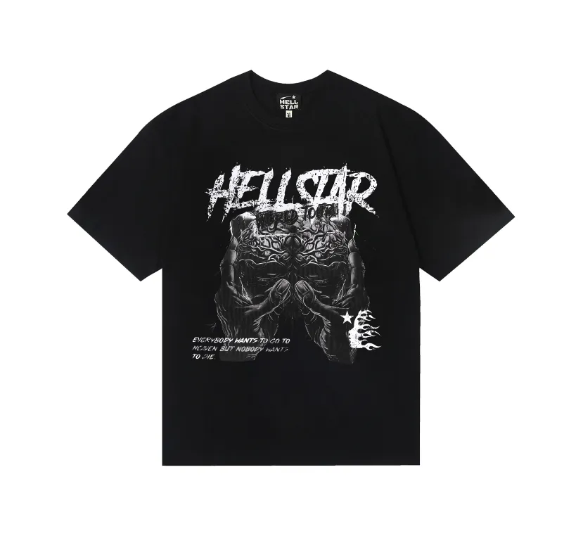 6767# P108 Hellstar American fashion high street pure cotton loose short-sleeved T-shirt Color: Black Size: S M L XL