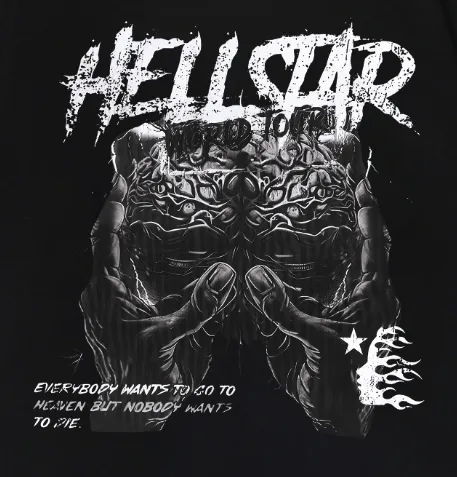 6767# P108 Hellstar American fashion high street pure cotton loose short-sleeved T-shirt Color: Black Size: S M L XL