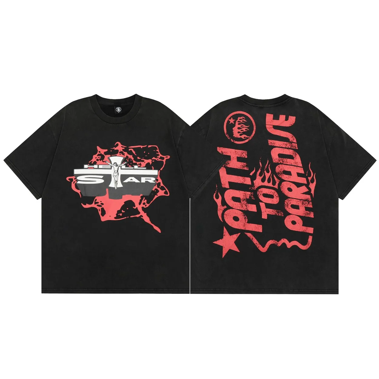 P126 Hellstar Studios Classic Logo Short Sleeve Tee Shirt Washed Black Short Sleeve T-shirt The new hot beauty trend Hellstar!  Standard beauty and trendy workmanship, original customization (fabric, pattern, printing, hang tag, main mark, etc.), exaggerated style, explosive style, dare to break through tradition, bring adventurous new fashion experience!  YoungBoy, the most popular rapper in the youth circle, has shot a lot of models for him, and celebrities such as Dababy and Swae Lee frequently get dressed!  color: Vintage Black (washed black) size: S, M, L, XL