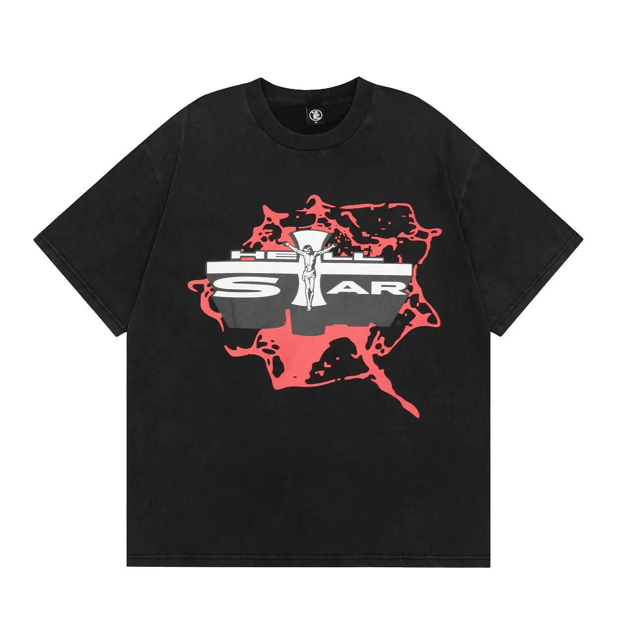 P126 Hellstar Studios Classic Logo Short Sleeve Tee Shirt Washed Black Short Sleeve T-shirt The new hot beauty trend Hellstar!  Standard beauty and trendy workmanship, original customization (fabric, pattern, printing, hang tag, main mark, etc.), exaggerated style, explosive style, dare to break through tradition, bring adventurous new fashion experience!  YoungBoy, the most popular rapper in the youth circle, has shot a lot of models for him, and celebrities such as Dababy and Swae Lee frequently get dressed!  color: Vintage Black (washed black) size: S, M, L, XL