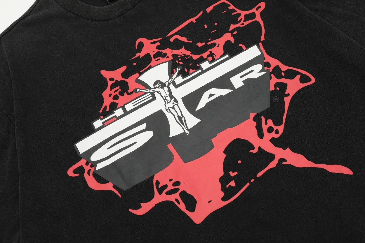P126 Hellstar Studios Classic Logo Short Sleeve Tee Shirt Washed Black Short Sleeve T-shirt The new hot beauty trend Hellstar!  Standard beauty and trendy workmanship, original customization (fabric, pattern, printing, hang tag, main mark, etc.), exaggerated style, explosive style, dare to break through tradition, bring adventurous new fashion experience!  YoungBoy, the most popular rapper in the youth circle, has shot a lot of models for him, and celebrities such as Dababy and Swae Lee frequently get dressed!  color: Vintage Black (washed black) size: S, M, L, XL