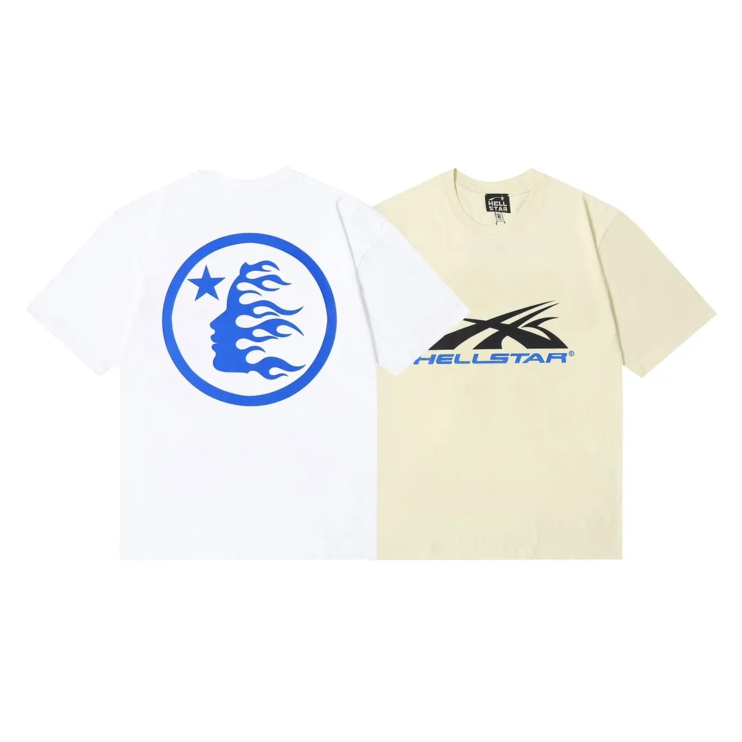 6652# P112 Hellstar American fashion high street pure cotton loose short-sleeved T-shirt Color: White Apricot Code Number: S M L XL