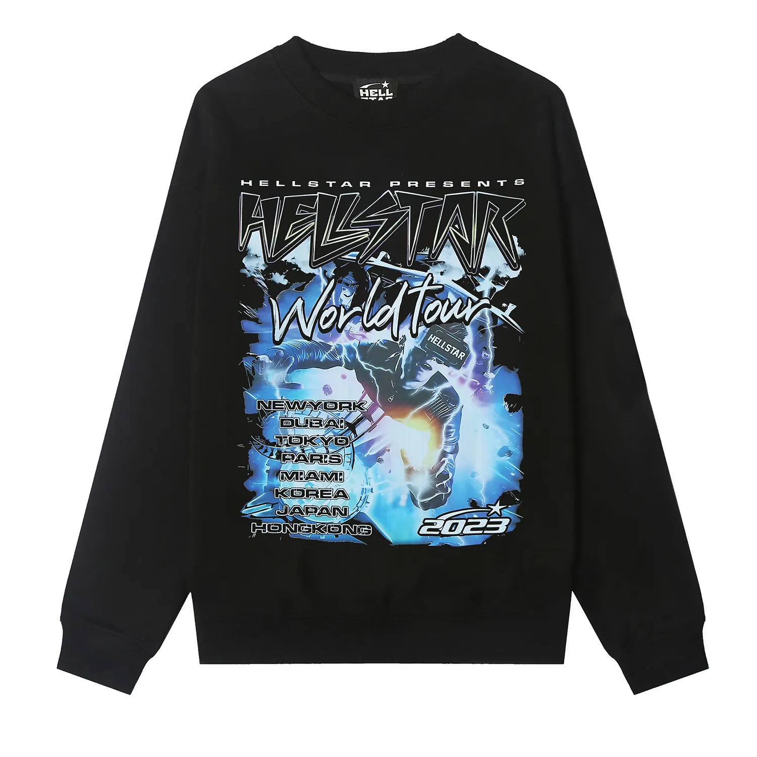 8833# P160 Hellstar high-quality Hellstar American trendy printed cotton terry crew neck sweatshirt Color: White Black Size: S M L XL