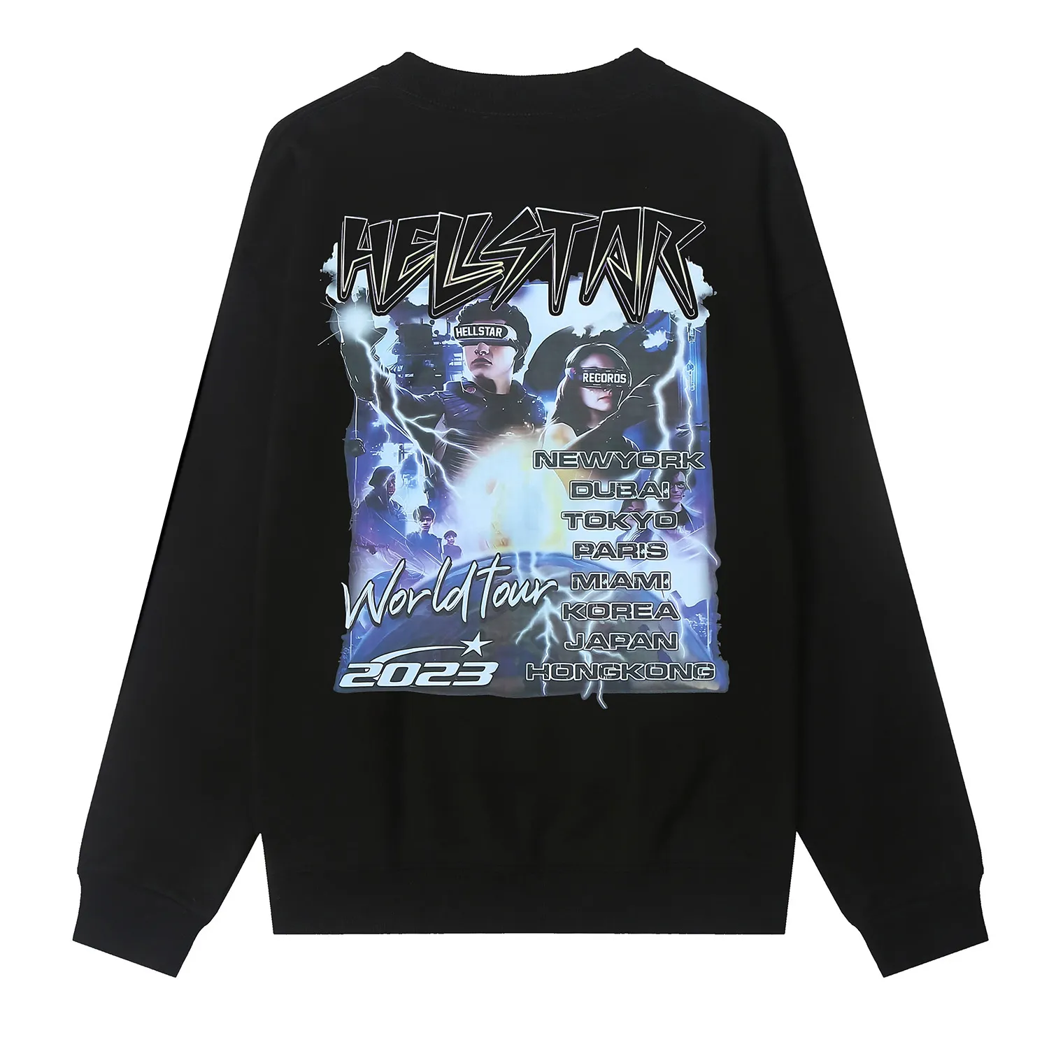 8833# P160 Hellstar high-quality Hellstar American trendy printed cotton terry crew neck sweatshirt Color: White Black Size: S M L XL