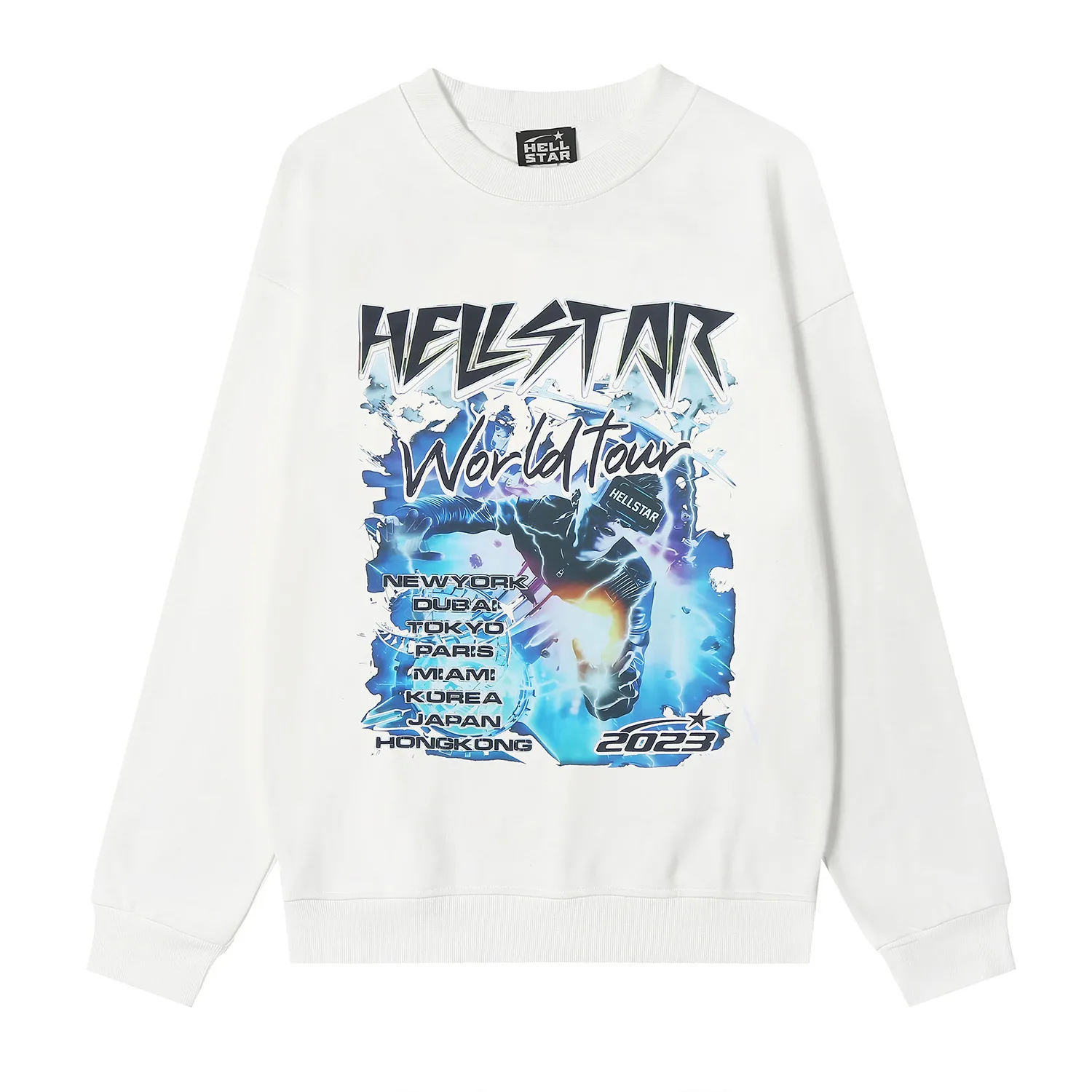 8833# P160 Hellstar high-quality Hellstar American trendy printed cotton terry crew neck sweatshirt Color: White Black Size: S M L XL