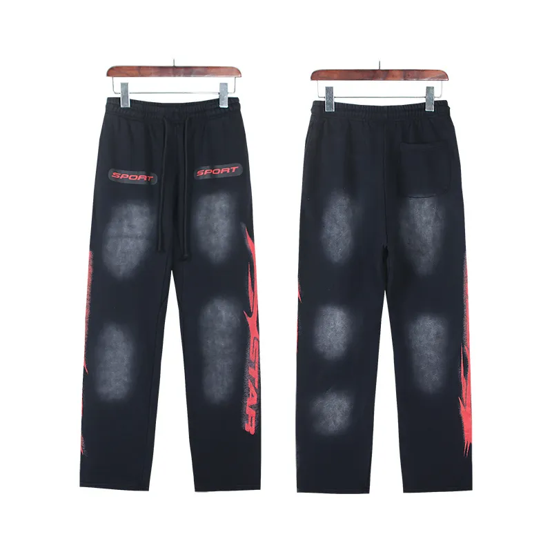 P206 Washed black Real shot Hellstar Washed distressed terry high street retro sweatpants Fabric 380g pure cotton terry cloth Color: Washed black Size: S M L XL