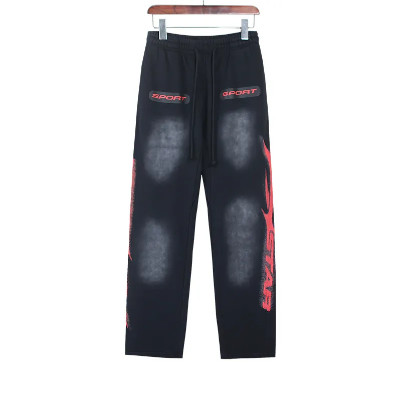 P206 Washed black Real shot Hellstar Washed distressed terry high street retro sweatpants Fabric 380g pure cotton terry cloth Color: Washed black Size: S M L XL