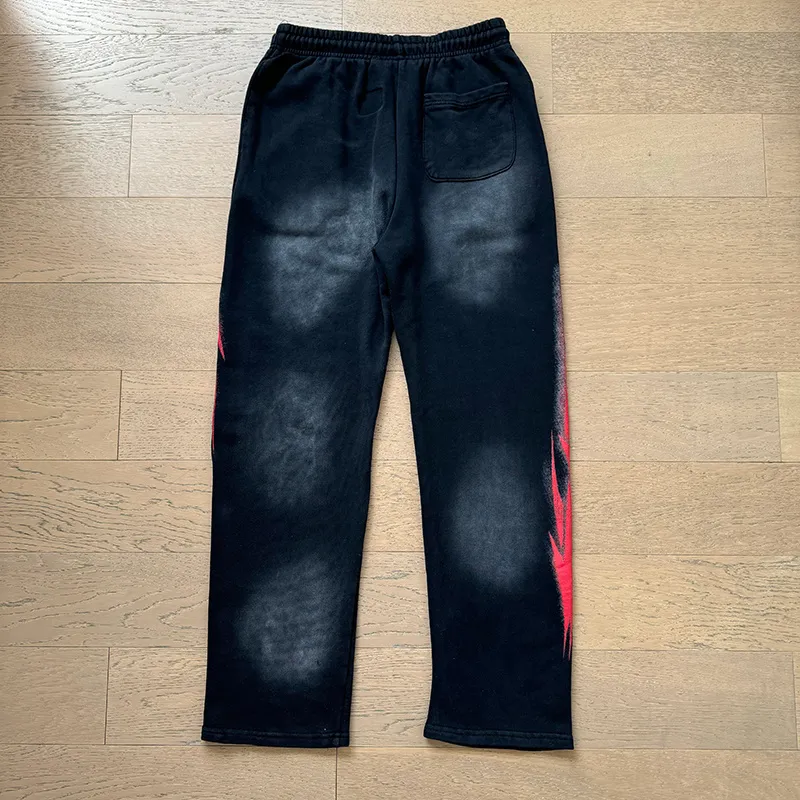 P206 Washed black Real shot Hellstar Washed distressed terry high street retro sweatpants Fabric 380g pure cotton terry cloth Color: Washed black Size: S M L XL