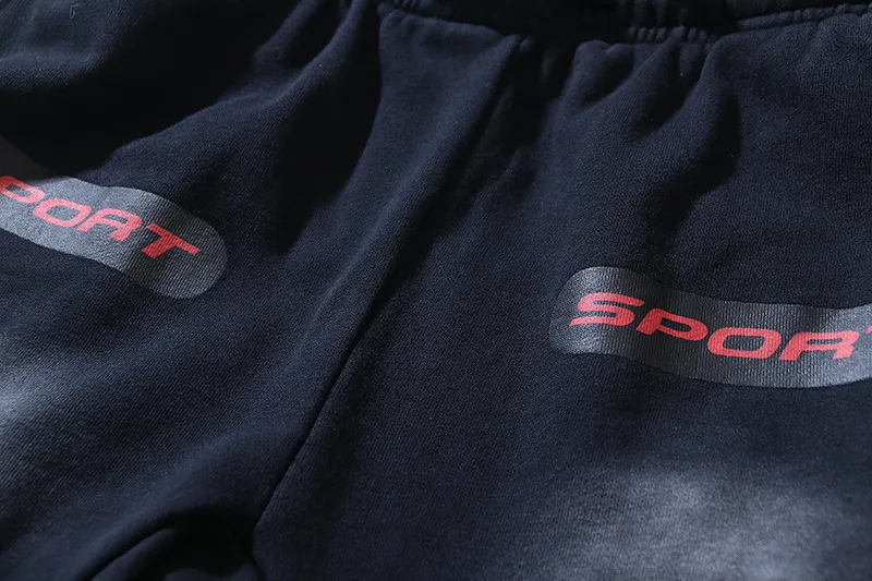 P206 Washed black Real shot Hellstar Washed distressed terry high street retro sweatpants Fabric 380g pure cotton terry cloth Color: Washed black Size: S M L XL
