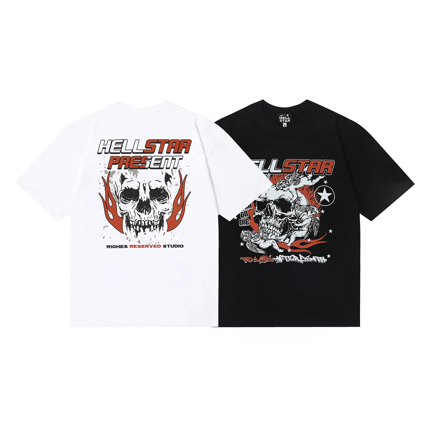 6697# P116 Hellstar American fashion high street pure cotton loose short-sleeved T-shirt Color: White Black Size: S M L XL
