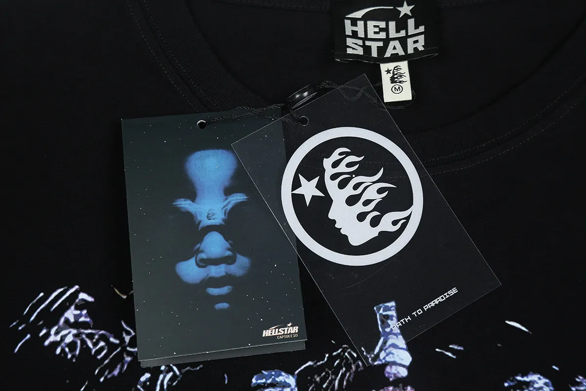 6669# P116 Hellstar American fashion high street pure cotton loose short-sleeved T-shirt Color: Black Size: S M L XL