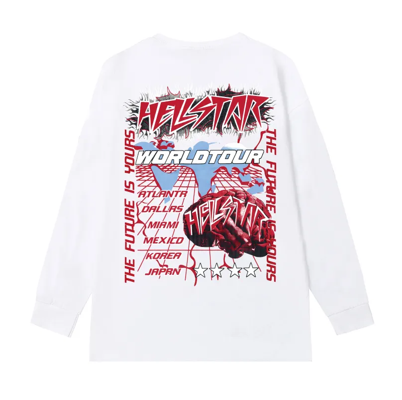 5527# P136 Hellstar Hellstar letter print lightning high street men and women hip-hop loose long-sleeved T-shirt Color: Black White Size: S M L XL