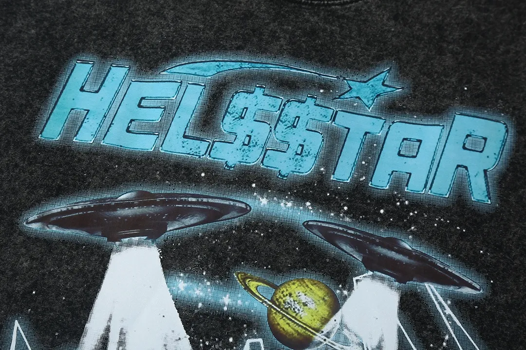 2202# P176 Washed European and American trendy brand Hellstar Washed and distressed American men and women couples casual loose round neck pocketless pullover sweatshirt Color: Black Size: S M L XL