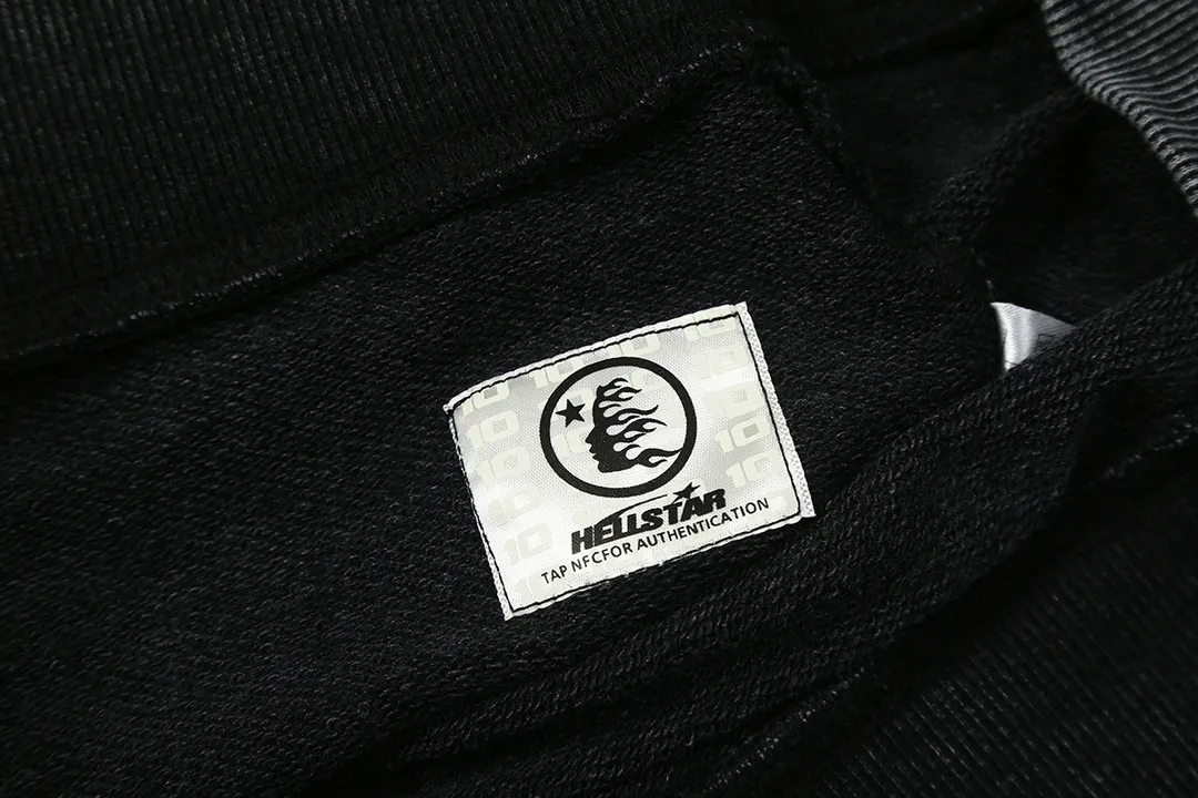 2202# P176 Washed European and American trendy brand Hellstar Washed and distressed American men and women couples casual loose round neck pocketless pullover sweatshirt Color: Black Size: S M L XL