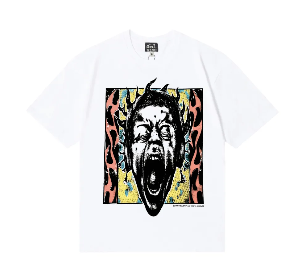6795# P116 Hellstar American fashion high street pure cotton loose short-sleeved T-shirt Color: White Size: S M L XL