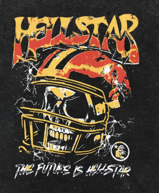 7731# P124 Washed Hellstar Hellstar ins same style retro printed tops for men and women, casual and trendy pure cotton washed short-sleeved T-shirt Color: Black Size: S M L XL