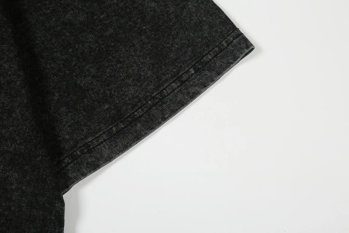 7731# P124 Washed Hellstar Hellstar ins same style retro printed tops for men and women, casual and trendy pure cotton washed short-sleeved T-shirt Color: Black Size: S M L XL