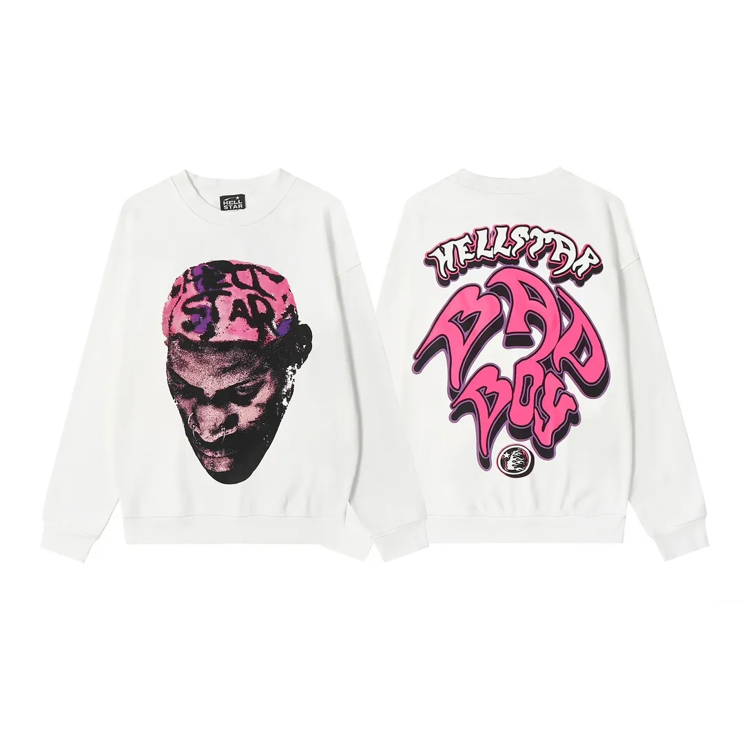 8805# P160 Hellstar high quality Hellstar American trendy printed cotton terry crew neck sweatshirt Color: White Size: S M L XL