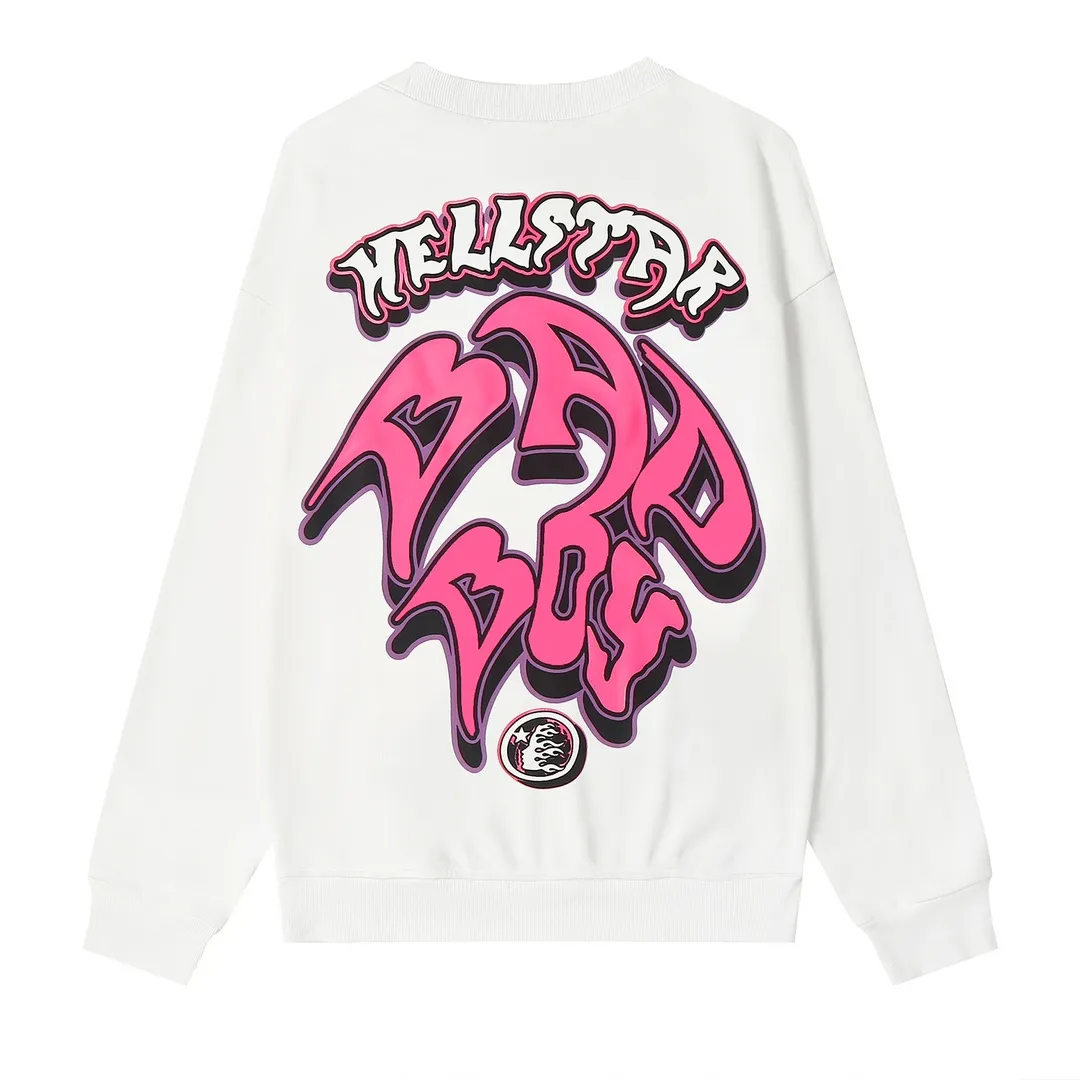 8805# P160 Hellstar high quality Hellstar American trendy printed cotton terry crew neck sweatshirt Color: White Size: S M L XL