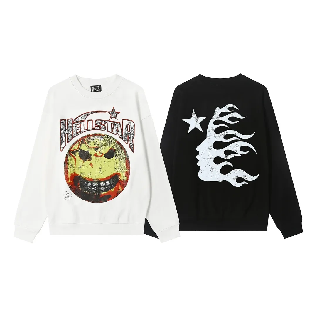 8806# P160 Hellstar high-quality Hellstar American trendy printed cotton terry crew neck sweatshirt Color: White Black Size: S M L XL