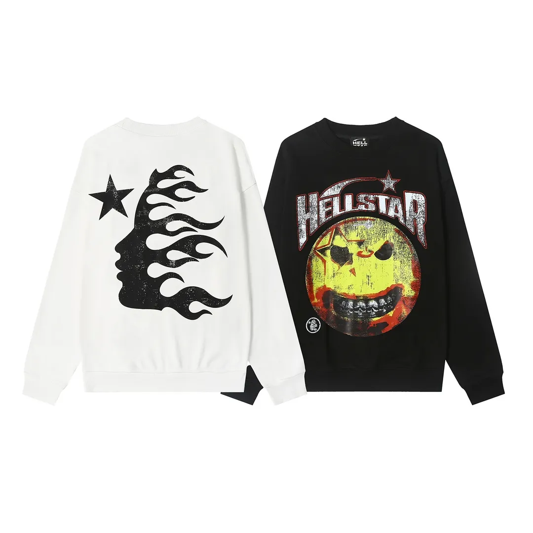8806# P160 Hellstar high-quality Hellstar American trendy printed cotton terry crew neck sweatshirt Color: White Black Size: S M L XL