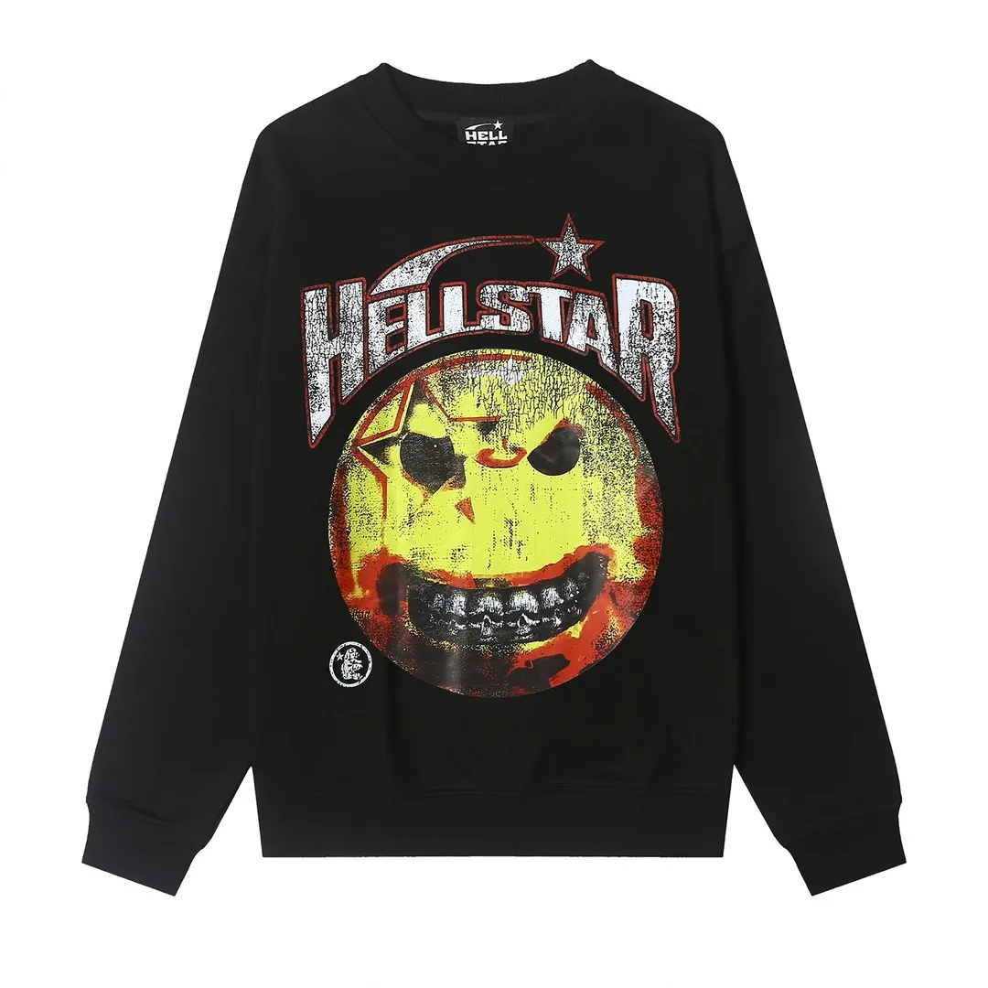 8806# P160 Hellstar high-quality Hellstar American trendy printed cotton terry crew neck sweatshirt Color: White Black Size: S M L XL