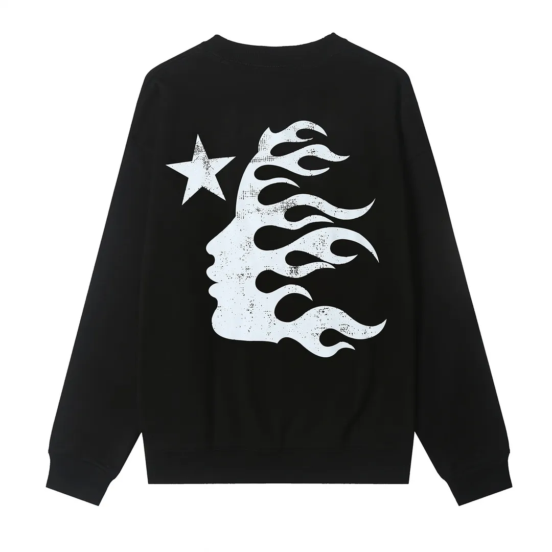 8806# P160 Hellstar high-quality Hellstar American trendy printed cotton terry crew neck sweatshirt Color: White Black Size: S M L XL