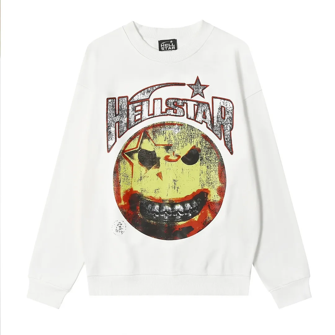 8806# P160 Hellstar high-quality Hellstar American trendy printed cotton terry crew neck sweatshirt Color: White Black Size: S M L XL