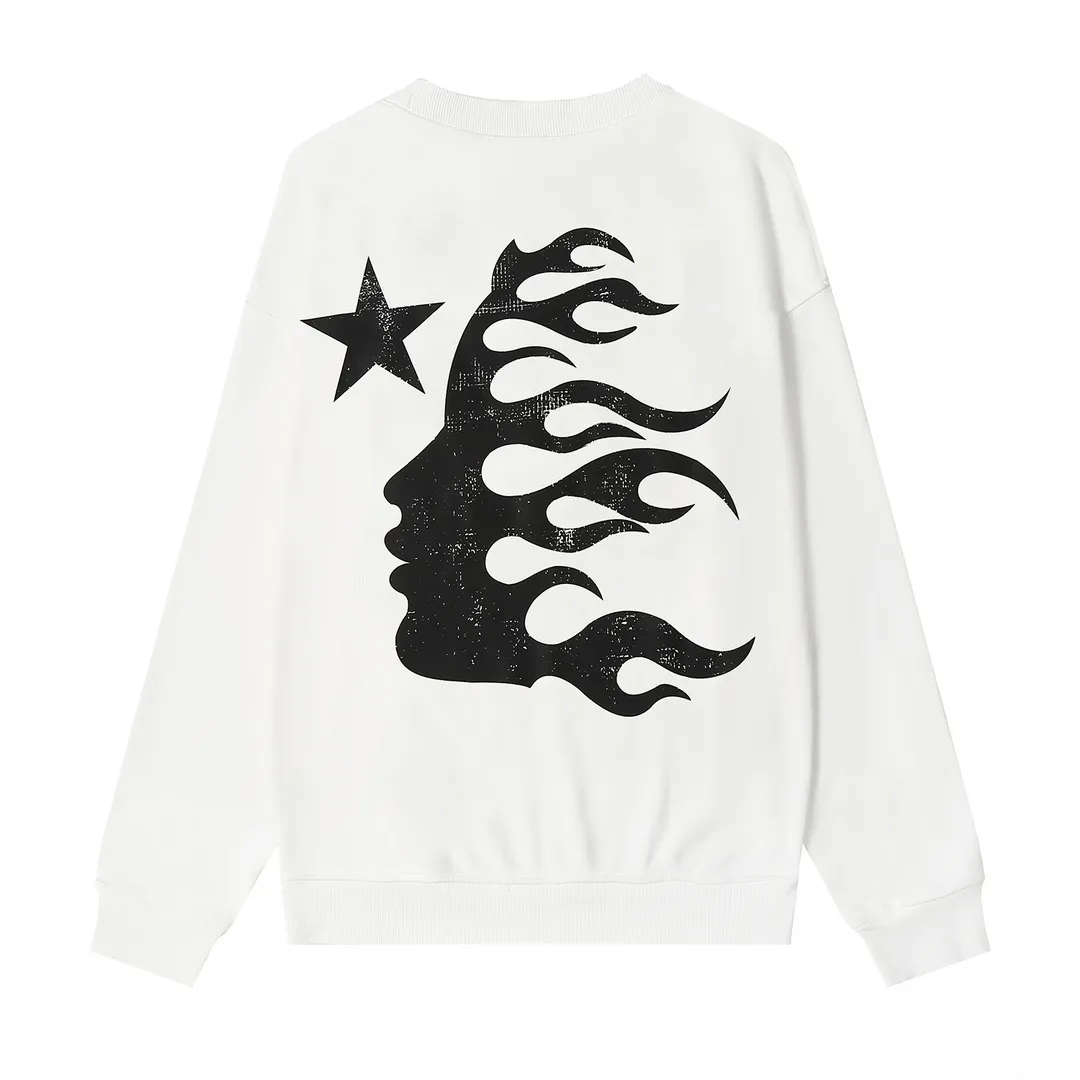 8806# P160 Hellstar high-quality Hellstar American trendy printed cotton terry crew neck sweatshirt Color: White Black Size: S M L XL