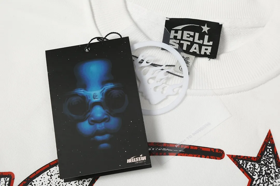 8806# P160 Hellstar high-quality Hellstar American trendy printed cotton terry crew neck sweatshirt Color: White Black Size: S M L XL