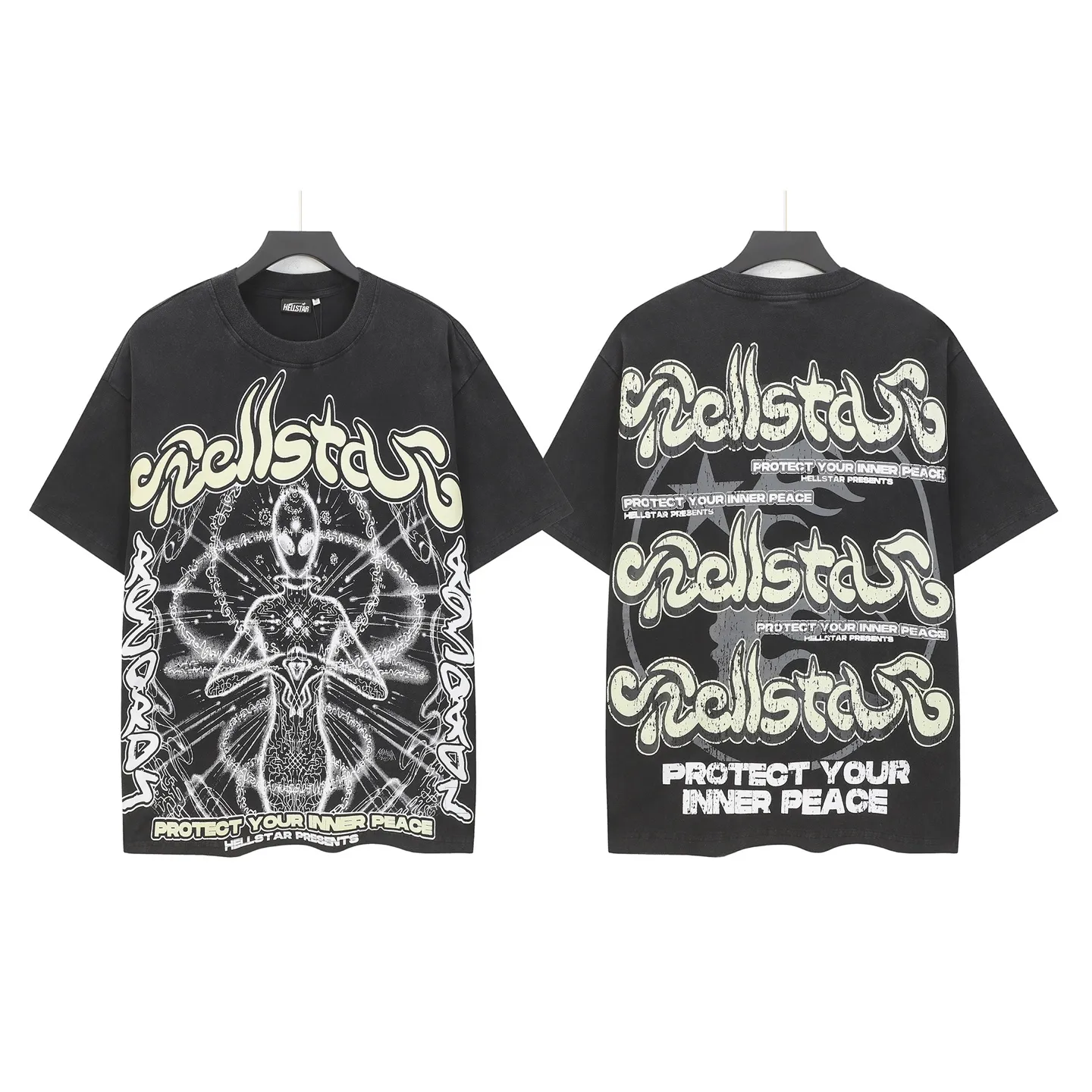 P124 Hellstar Hellstar Cross-border European and American style street fashion brand pure cotton T-shirt Fabric (fabric): 32 counts 250g washed combed double yarn pure cotton Size (size): S-M- L- X L Color (colour): Washed black (spray Ma Liu)