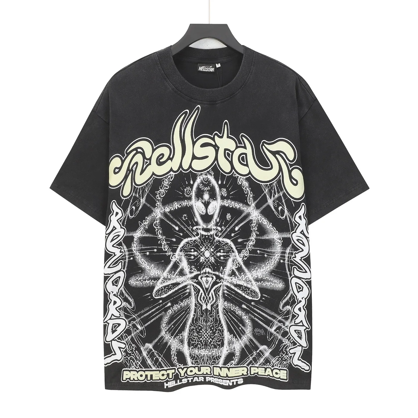 P124 Hellstar Hellstar Cross-border European and American style street fashion brand pure cotton T-shirt Fabric (fabric): 32 counts 250g washed combed double yarn pure cotton Size (size): S-M- L- X L Color (colour): Washed black (spray Ma Liu)