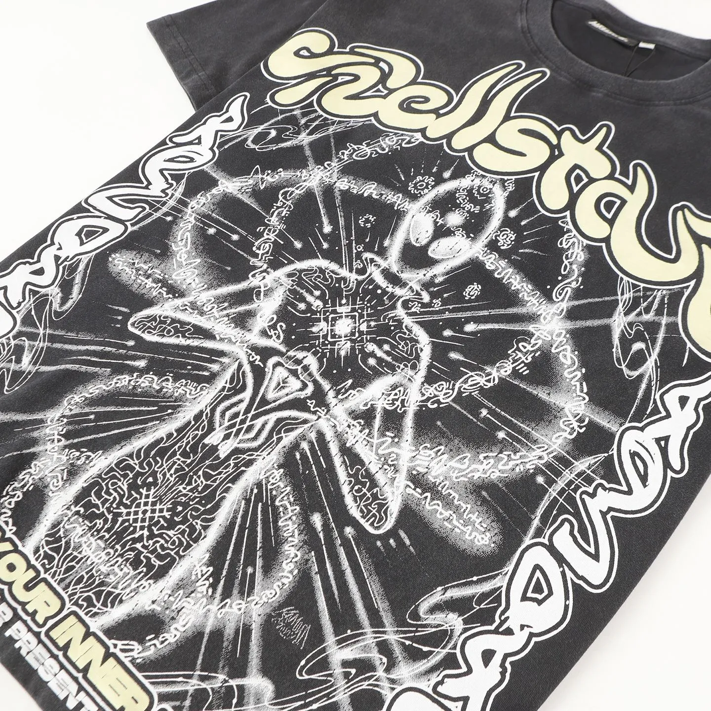 P124 Hellstar Hellstar Cross-border European and American style street fashion brand pure cotton T-shirt Fabric (fabric): 32 counts 250g washed combed double yarn pure cotton Size (size): S-M- L- X L Color (colour): Washed black (spray Ma Liu)