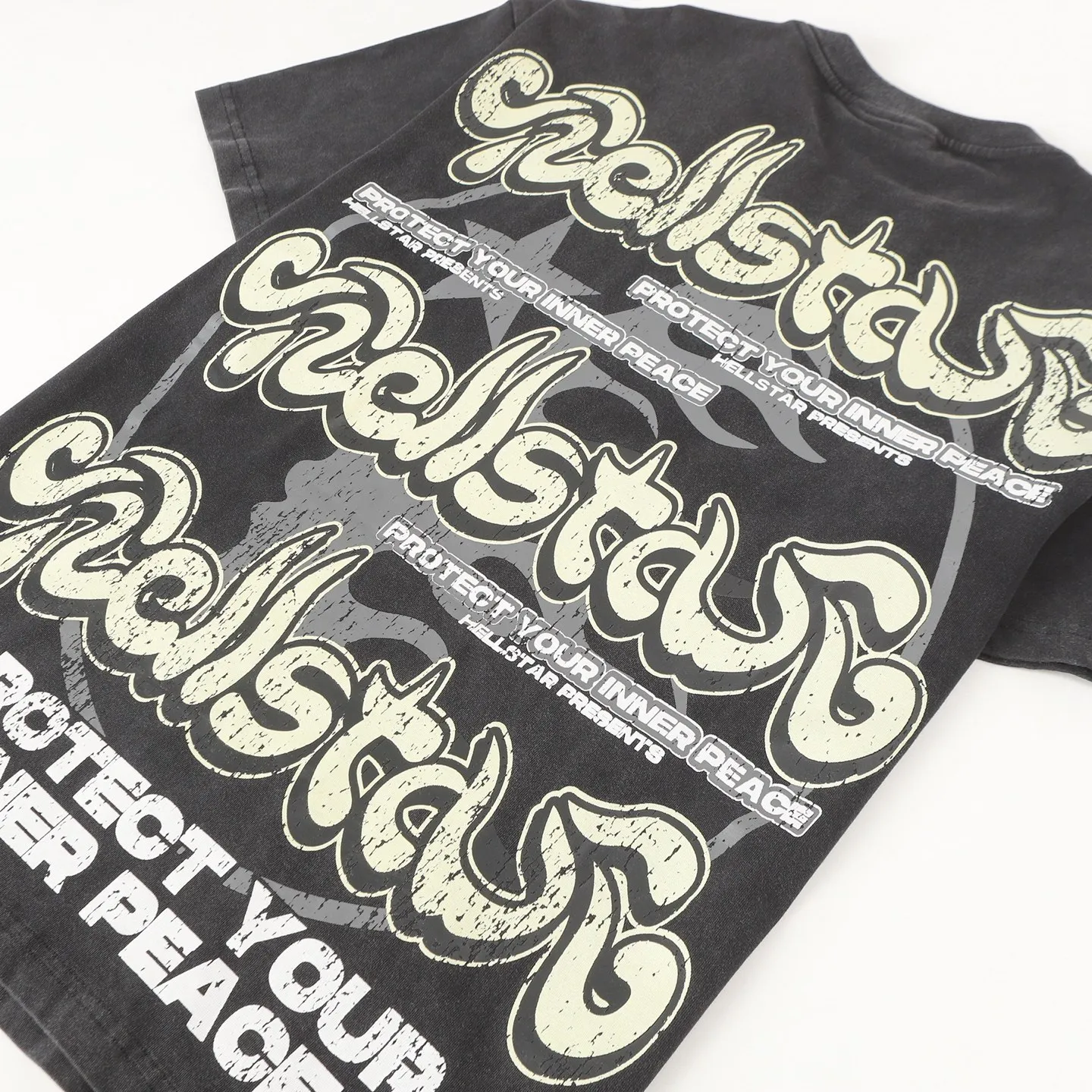 P124 Hellstar Hellstar Cross-border European and American style street fashion brand pure cotton T-shirt Fabric (fabric): 32 counts 250g washed combed double yarn pure cotton Size (size): S-M- L- X L Color (colour): Washed black (spray Ma Liu)