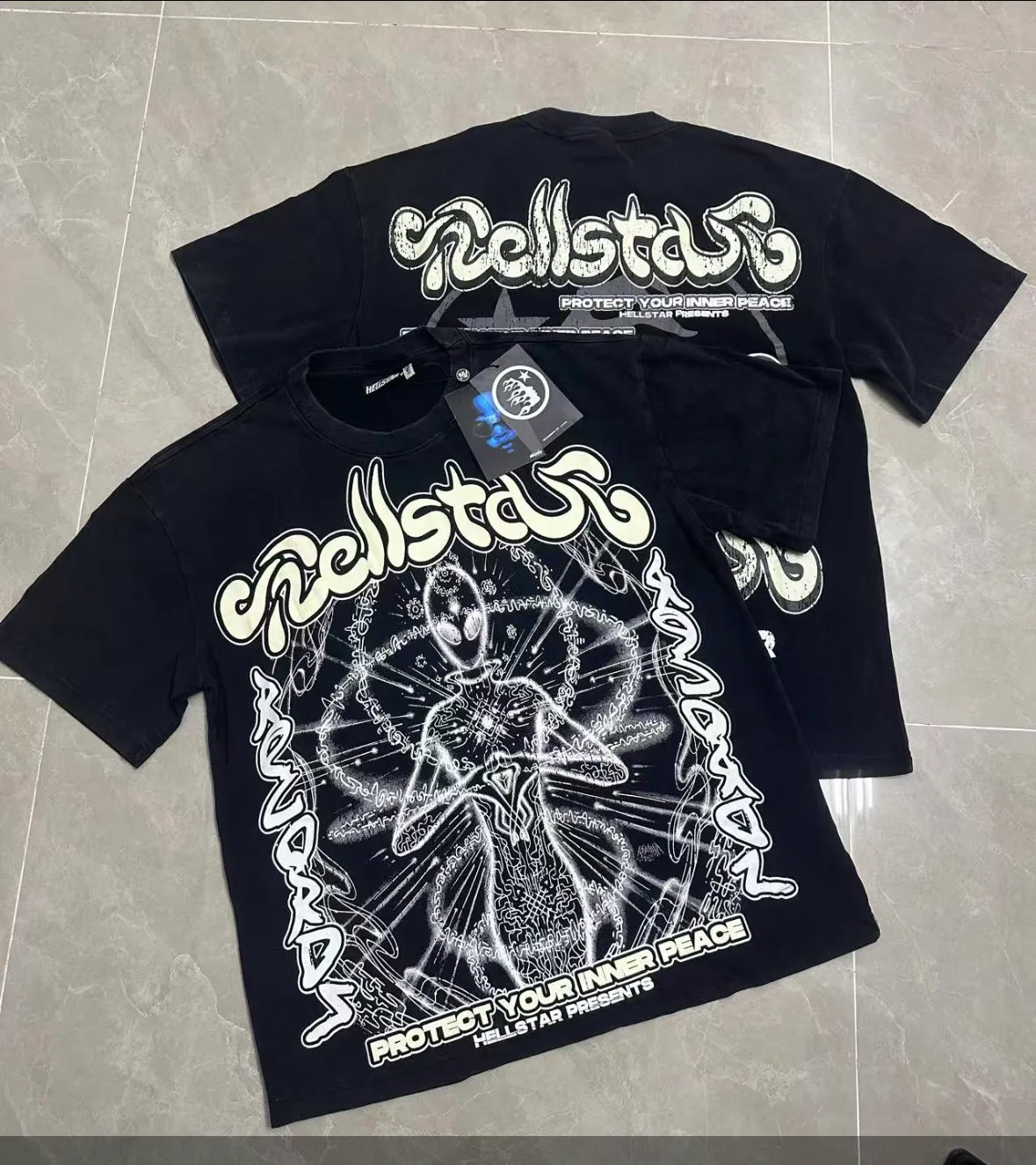 P124 Hellstar Hellstar Cross-border European and American style street fashion brand pure cotton T-shirt Fabric (fabric): 32 counts 250g washed combed double yarn pure cotton Size (size): S-M- L- X L Color (colour): Washed black (spray Ma Liu)
