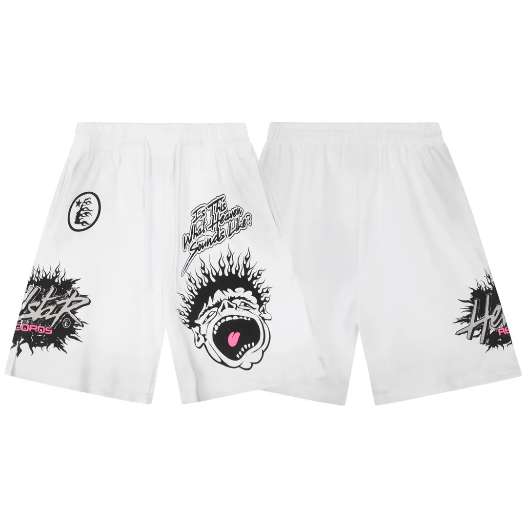P150 HELLSTAR RECORDS SHORTS High-quality pure cotton shorts, the new hot beauty trend Hellstar!  Standard beauty and trendy workmanship, original customization (fabric, pattern, printing, hang tag, main mark, etc.), exaggerated style, explosive style, dare to break through tradition, bring adventurous new fashion experience!   YoungBoy, the most popular rapper in the youth circle, has shot a lot of models for him, and celebrities such as Dababy and Swae Lee frequently get dressed!  color: WHITE Size: S, M, L, XL
