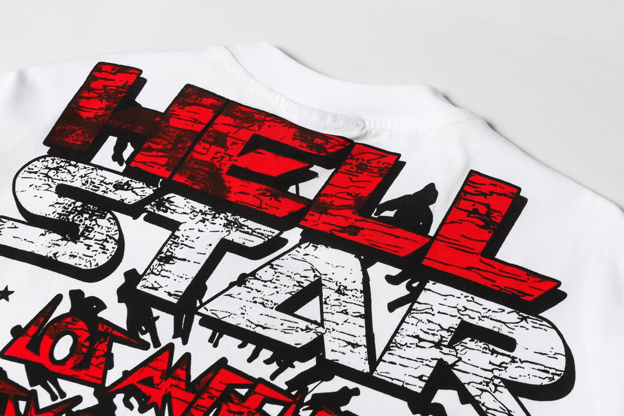 P108 Real-stock Hellstar cross-border European and American style, street fashion brand pure cotton T-shirt. Fabric: 32 counts of 240g combed double yarn pure cotton Size: S-M- L- X L Color: White: Apricot 👉 👉 👉
