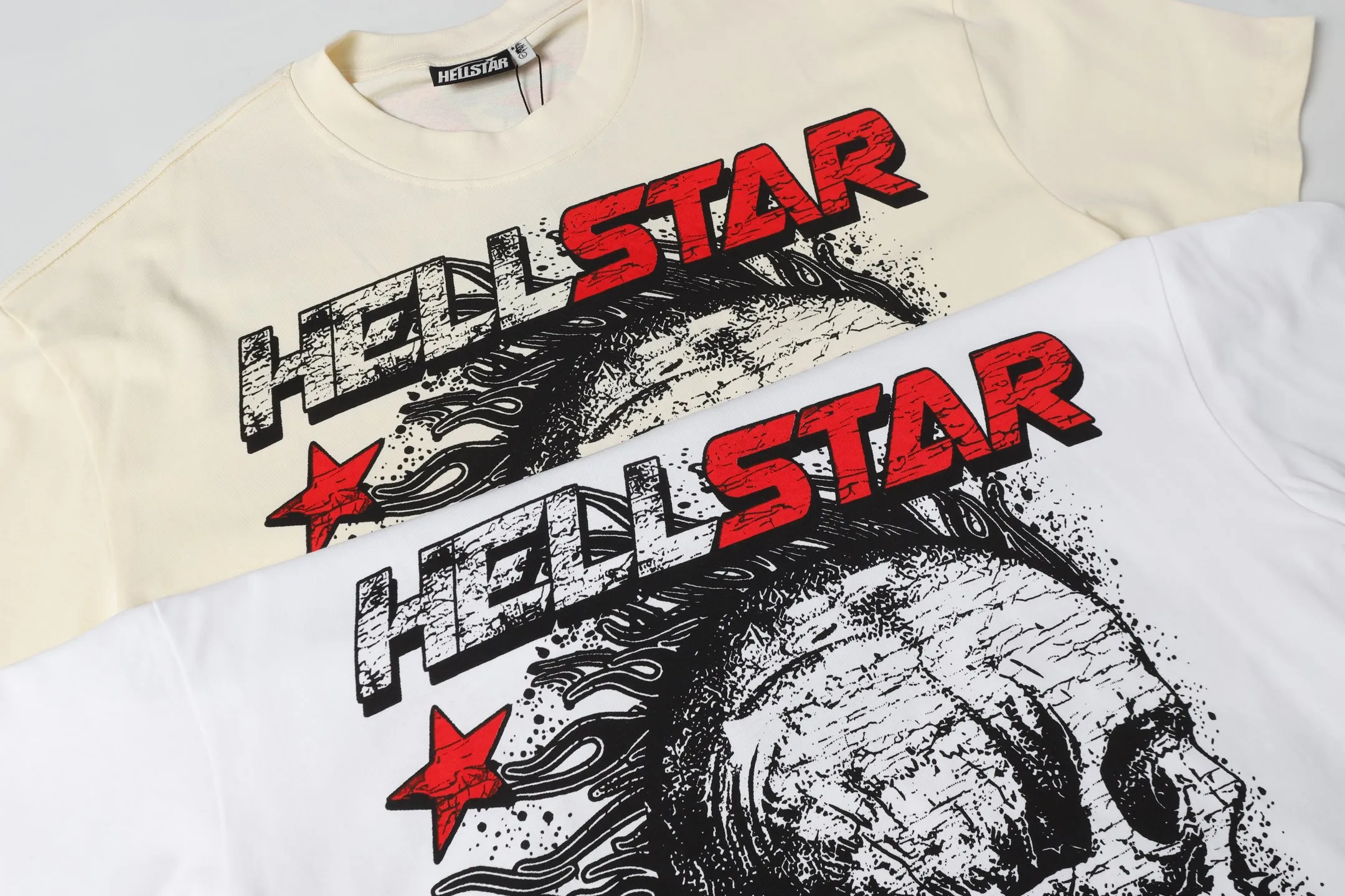 P108 Real-stock Hellstar cross-border European and American style, street fashion brand pure cotton T-shirt. Fabric: 32 counts of 240g combed double yarn pure cotton Size: S-M- L- X L Color: White: Apricot 👉 👉 👉