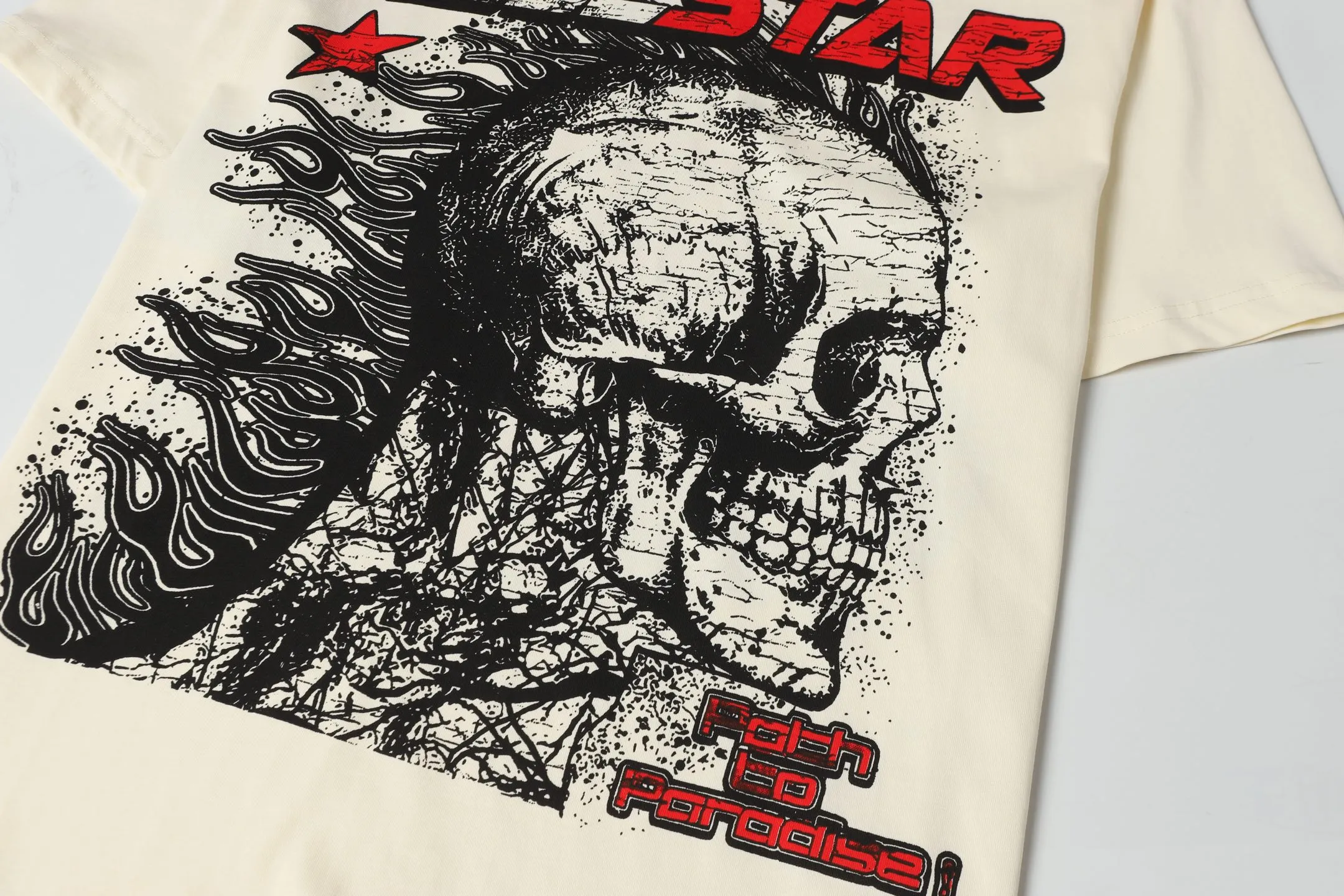 P108 Real-stock Hellstar cross-border European and American style, street fashion brand pure cotton T-shirt. Fabric: 32 counts of 240g combed double yarn pure cotton Size: S-M- L- X L Color: White: Apricot 👉 👉 👉