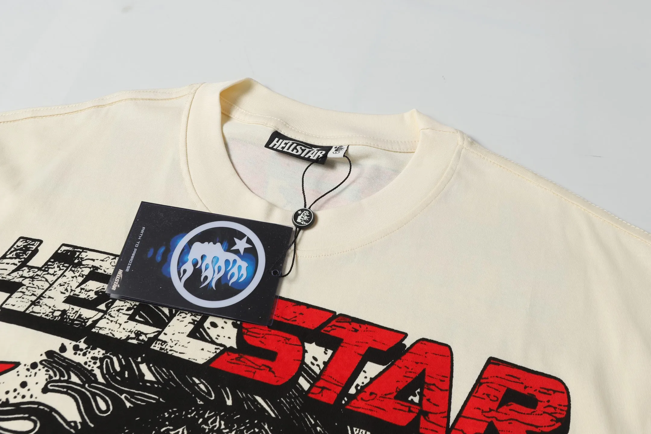 P108 Real-stock Hellstar cross-border European and American style, street fashion brand pure cotton T-shirt. Fabric: 32 counts of 240g combed double yarn pure cotton Size: S-M- L- X L Color: White: Apricot 👉 👉 👉