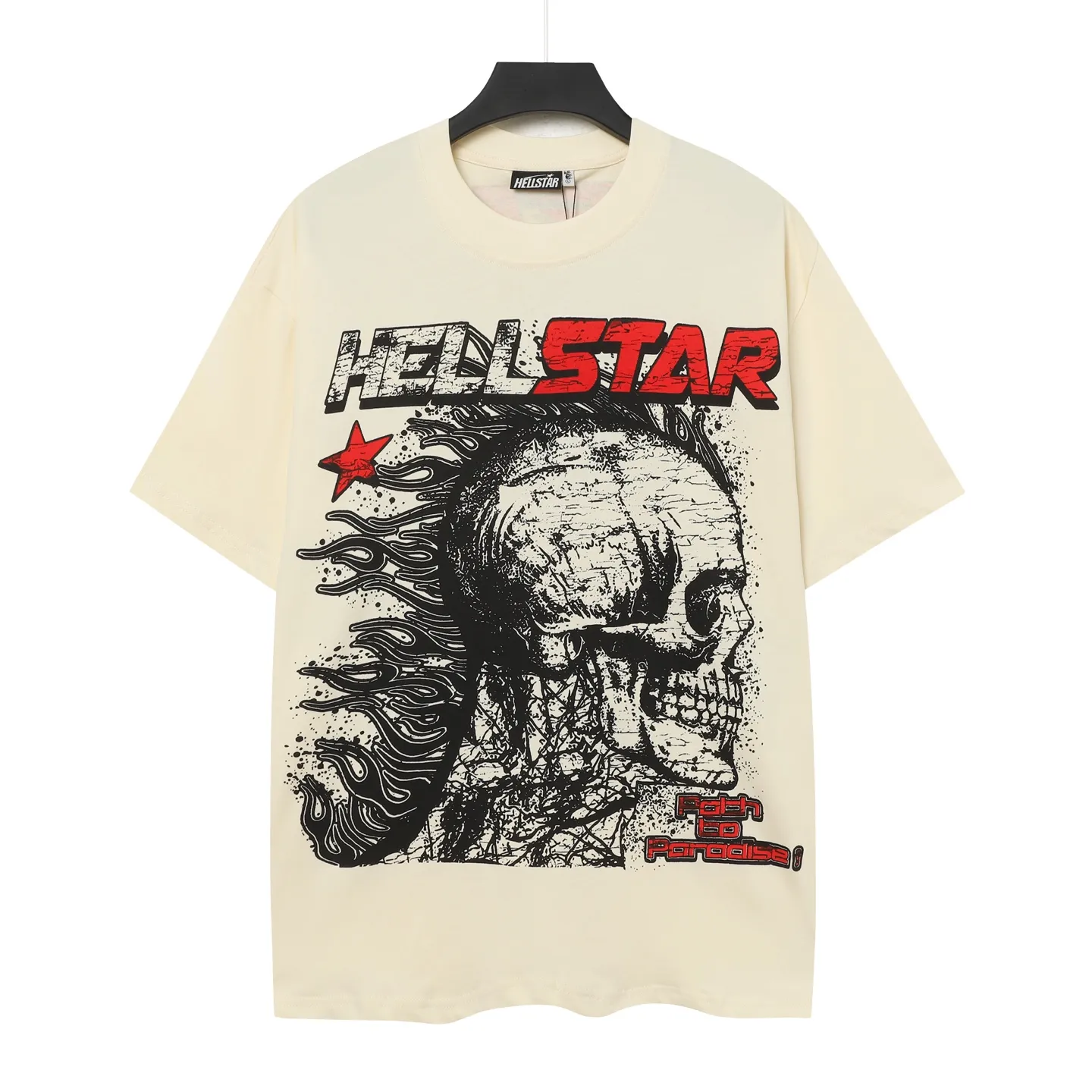 P108 Real-stock Hellstar cross-border European and American style, street fashion brand pure cotton T-shirt. Fabric: 32 counts of 240g combed double yarn pure cotton Size: S-M- L- X L Color: White: Apricot 👉 👉 👉