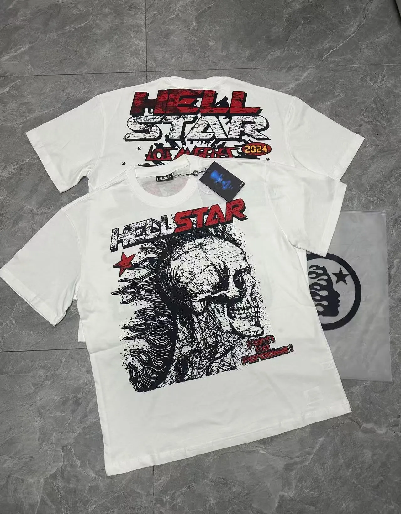 P108 Real-stock Hellstar cross-border European and American style, street fashion brand pure cotton T-shirt. Fabric: 32 counts of 240g combed double yarn pure cotton Size: S-M- L- X L Color: White: Apricot 👉 👉 👉